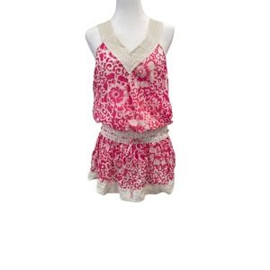 Shoshanna Pink White Floral Lace Crochet Trim Tunic Swim Coverup Size S Beach